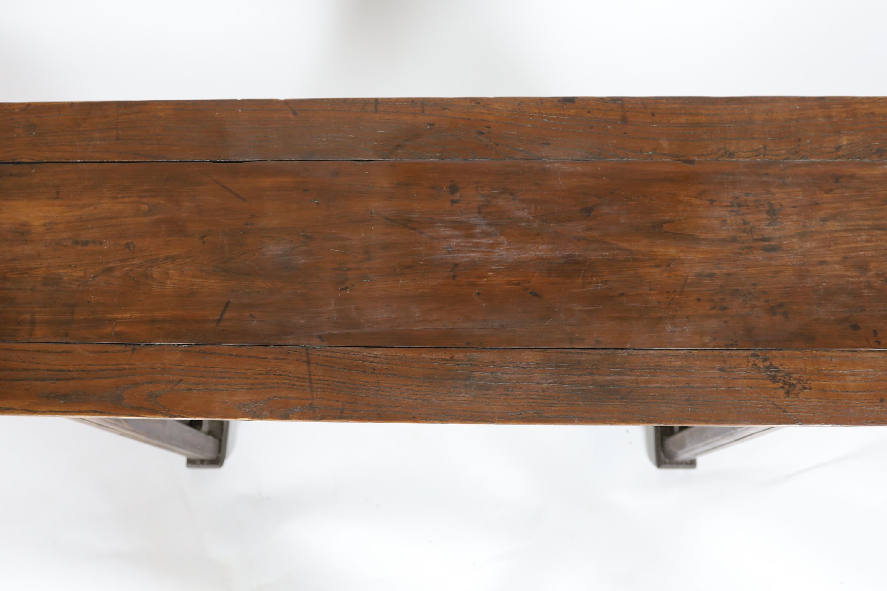 A Chinese elm and cypress wood altar table, 17th/18th Century, 168 cm long, 43 cm deep, 93 cm high, length reduced